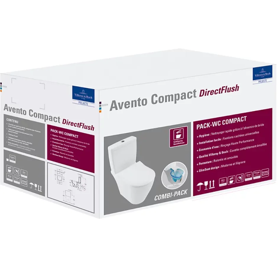 Villeroy & Boch WC à poser compact sans bride VILLEROY ET BOCH Avento avec abattant* Wc Suspendu