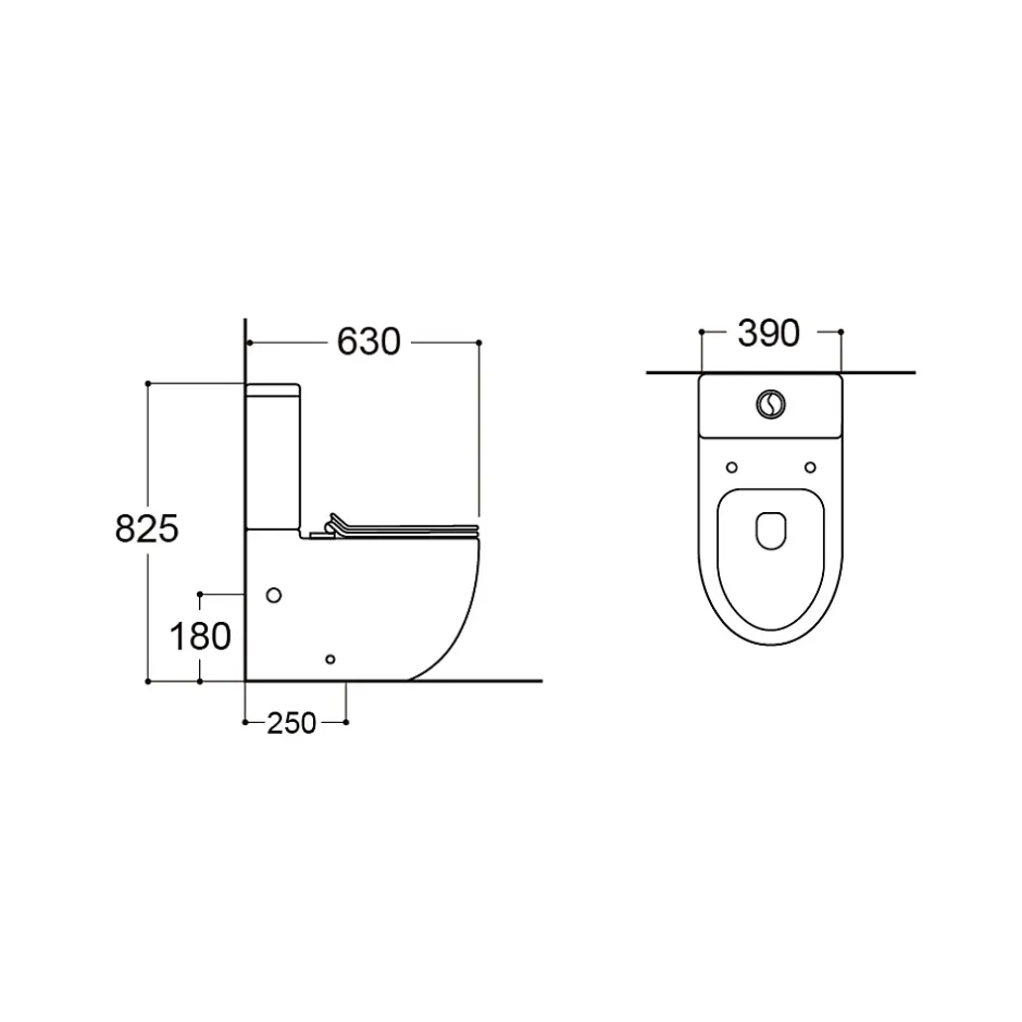 Ceramia WC à poser sans bride en céramique avec abattant SoftClose + réservoir de chasse, alimentation latérale, noir (CEPX030RREXVPBKM)* Wc À Poser