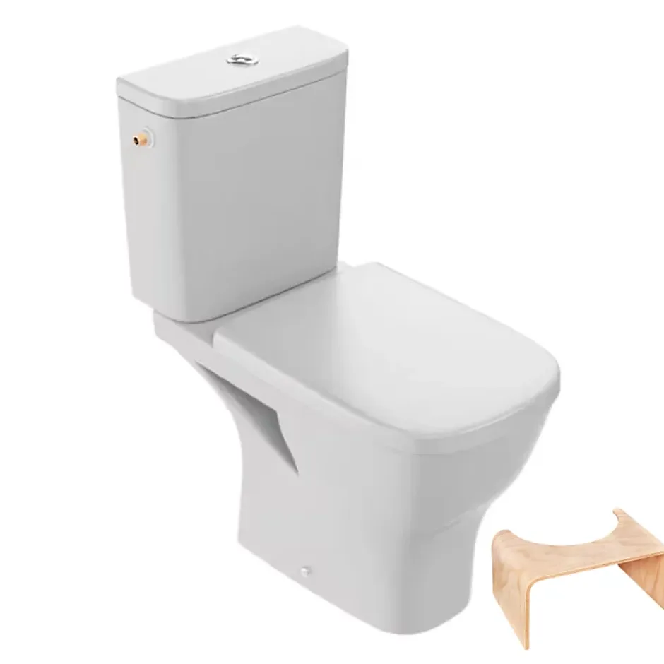 Jacob Delafon WC à poser sans bride sortie horizontale Struktura avec abattant + Tabouret physiologique bois* Wc À Poser