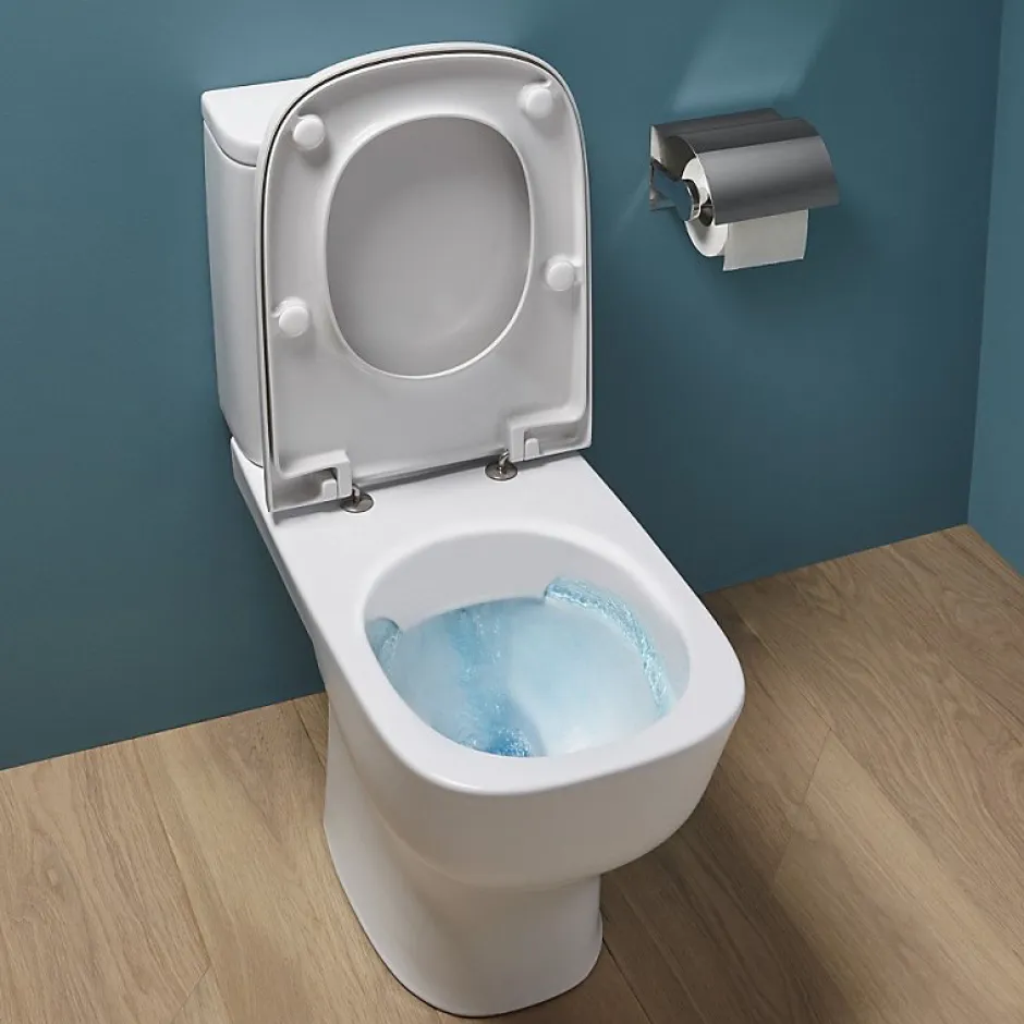 Jacob Delafon WC à poser sans bride sortie horizontale Struktura avec abattant + Tabouret physiologique bois* Wc À Poser