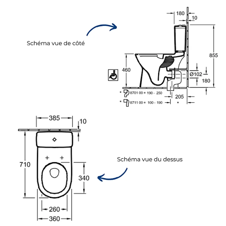 Villeroy & Boch WC à poser sans bride surélevé sortie horizontale O.novo avec abattant frein de chute + Nettoyant* Wc À Poser