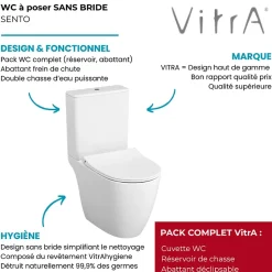 Vitra WC à poser sans bride Sento + abattant slim frein de chute blanc* Wc À Poser