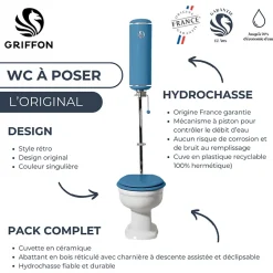 Griffon WC à poser sortie horizontale 1950 l'Original avec abattant frein de chute Bleu scandinave