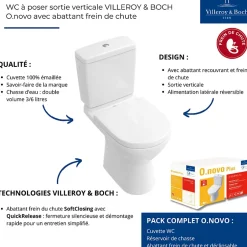 Villeroy & Boch WC à poser sortie verticale O.novo avec abattant frein de chute + nettoyant* Wc À Poser