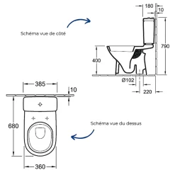 Villeroy & Boch WC à poser sortie verticale O.novo avec abattant frein de chute + nettoyant* Wc À Poser