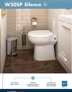 Watermatic WC au sol Sanibroyeur à relevage intégrée cuvette compacte 54,5x36 raccordement 1 lave-mains inclus W20SP Silence blanc* Wc Chimique Et Broyeur