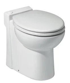 TurboFlush WC broyeur compact l.24,5 x H.47 x P.54,5 cm, blanc en céramique anticalcaire, 500W, double chasse et abattant antibactérien