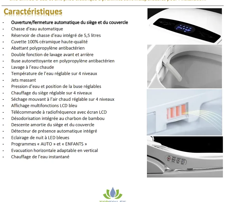 Toptoilet WC Japonais Monobloc Luxe Platinium 2 Plus