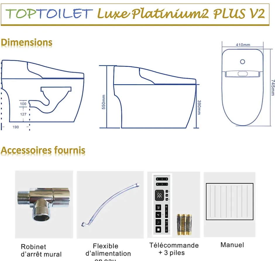 Toptoilet WC Japonais Monobloc Luxe Platinium 2 Plus