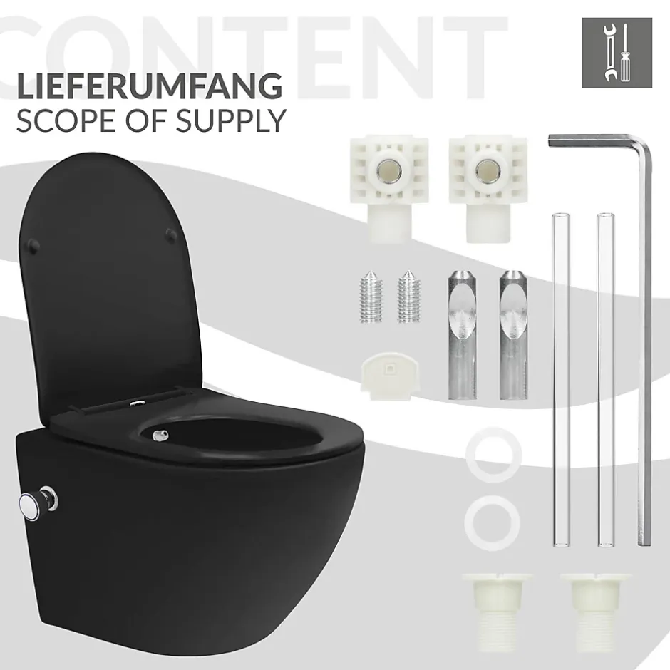 Luxebath WC suspendu chasse d'eau tornado fonction bidet noir mat avec siège Softclose