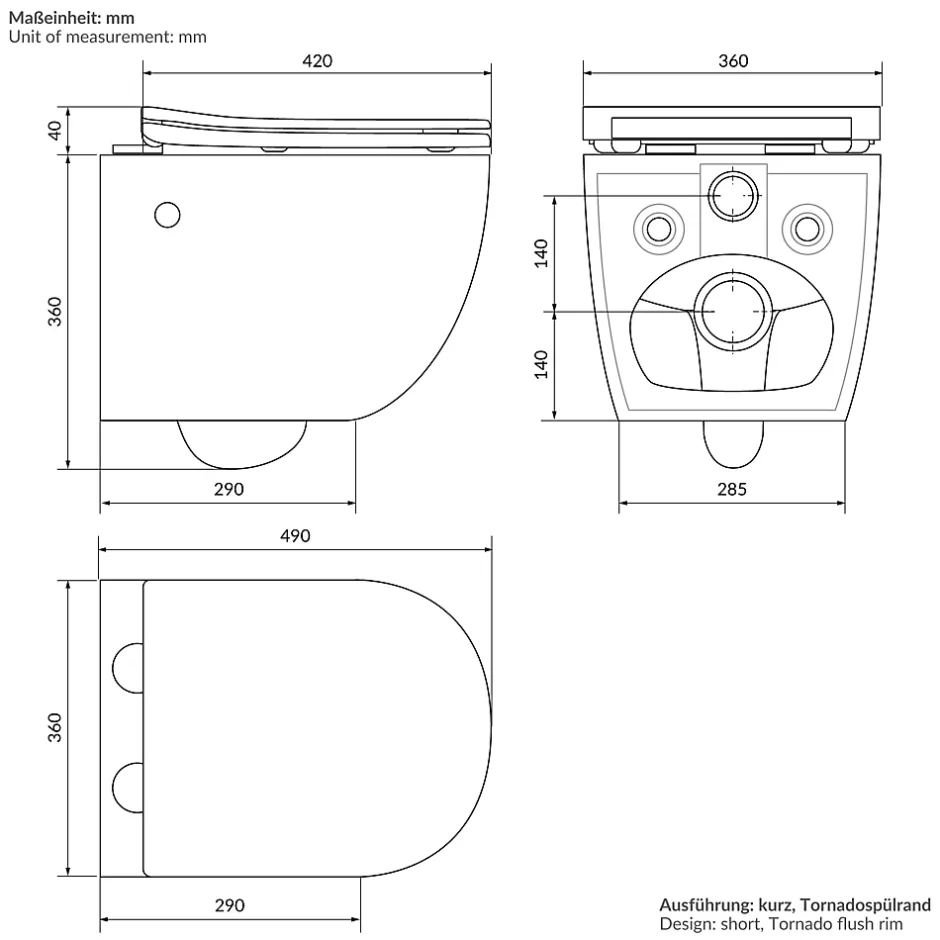 Luxebath WC suspendu chasse d'eau tornado fonction bidet noir mat avec siège Softclose