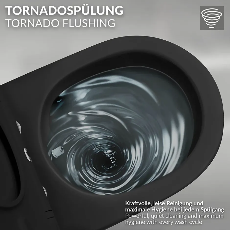Luxebath WC suspendu chasse d'eau tornado nano fonction bidet noir mat Softclose