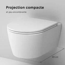 Am.Pm Europe WC suspendu céramique sans bride cuvette WC suspendu sans bord FlashClean abattant amov. frein chute softclose blanc AM.PM Func
