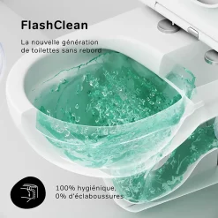 Am.Pm Europe WC suspendu céramique sans bride cuvette WC suspendu sans bord FlashClean abattant amov. frein chute softclose blanc AM.PM Hit