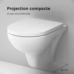 Am.Pm Europe WC suspendu céramique sans bride cuvette WC suspendu sans bord FlashClean abattant amov. frein chute softclose blanc AM.PM Hit