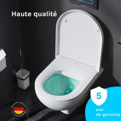 Am.Pm Europe WC suspendu céramique sans bride cuvette WC suspendu sans bord FlashClean abattant amov. frein chute softclose blanc AM.PM Hit