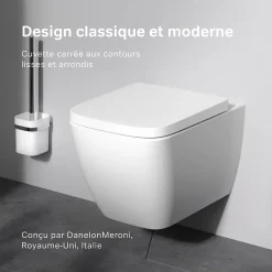 Am.Pm Europe WC suspendu céramique sans bride cuvette WC suspendu sans bord FlashClean abattant amov. frein chute softclose, blanc AM.PM Gem