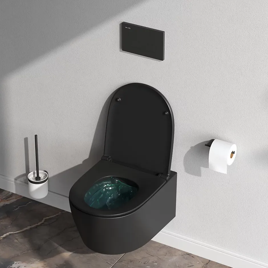 Am.Pm Europe WC suspendu céramique sans bride cuvette WC suspendu sans bord FlashClean abattant amov. frein chute softclose, Noir AM.PM X-Joy S* Wc Suspendu