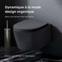 Am.Pm Europe WC suspendu céramique sans bride cuvette WC suspendu sans bord FlashClean abattant amov. frein chute softclose, Noir AM.PM X-Joy S* Wc Suspendu
