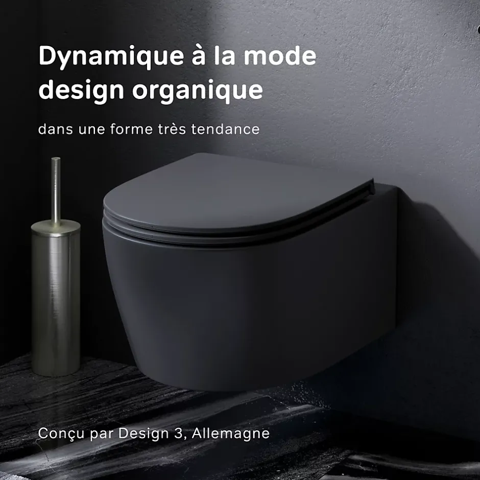 Am.Pm Europe WC suspendu céramique sans bride cuvette WC suspendu sans bord FlashClean abattant amov. frein chute softclose, Noir AM.PM X-Joy S* Wc Suspendu