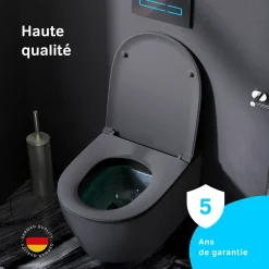 Am.Pm Europe WC suspendu céramique sans bride cuvette WC suspendu sans bord FlashClean abattant amov. frein chute softclose, Noir AM.PM X-Joy S* Wc Suspendu