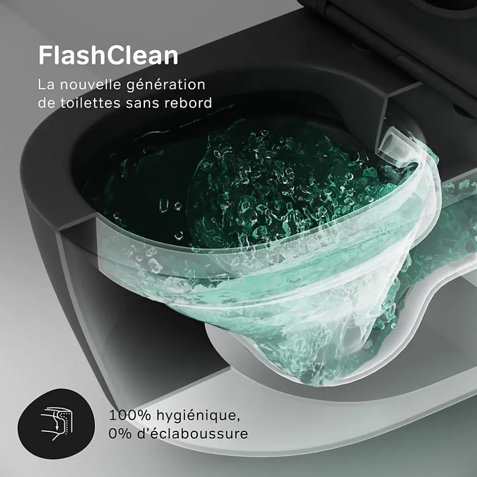 Am.Pm Europe WC suspendu céramique sans bride cuvette WC suspendu sans bord FlashClean abattant amov. frein chute softclose, Noir AM.PM X-Joy S* Wc Suspendu