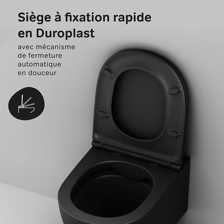 Am.Pm Europe WC suspendu céramique sans bride cuvette WC suspendu sans bord FlashClean abattant amov. frein chute softclose, Noir AM.PM X-Joy S* Wc Suspendu
