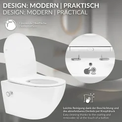 Luxebath WC suspendu en céramique cuvette sans rebord long fonction bidet avec siège* Wc Suspendu