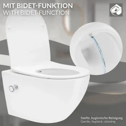Luxebath WC suspendu en céramique cuvette sans rebord long fonction bidet avec siège* Wc Suspendu