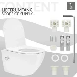 Luxebath WC suspendu en céramique cuvette sans rebord long fonction bidet avec siège* Wc Suspendu