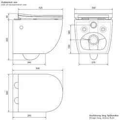 Luxebath WC suspendu en céramique cuvette sans rebord long fonction bidet avec siège* Wc Suspendu