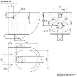 Luxebath WC suspendu en céramique cuvette sans rebord long fonction bidet avec siège* Wc Suspendu