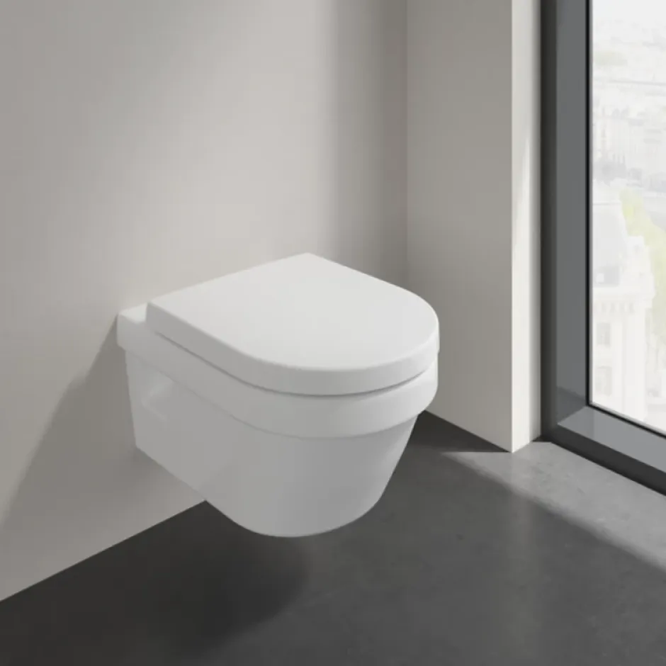 Villeroy & Boch WC suspendu sans bride VILLEROY ET BOCH Architectura + abattant + bati support GROHE + plaque de commande blanche