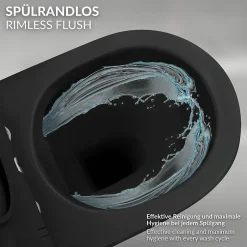 Luxebath WC suspendu sans rebord court nano-revêtement noir mat céramique SoftClose* Wc Suspendu