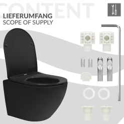 Luxebath WC suspendu sans rebord court nano-revêtement noir mat céramique SoftClose* Wc Suspendu