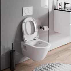 Bernstein WC suspendu sans rebord, Cuvette supendue avec abattant fermeture en douceur - 37x36x54cm - Blanc brillant - VIVEO* Wc Suspendu