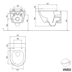 Bernstein WC suspendu sans rebord, Cuvette supendue avec abattant fermeture en douceur - 37x36x54cm - Blanc brillant - VIVEO* Wc Suspendu