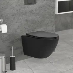Luxebath WC suspendu sans rebord long en céramique noir mat avec siège de WC Softclose