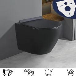Badland WC Toilettes : cuvette noire avec siège de toilette Slim Soft-Close* Wc Suspendu