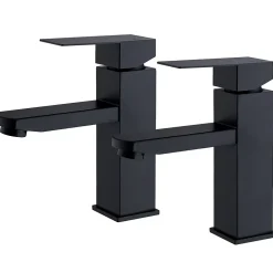 Homelody 2x Robinet Salle Bain Noir acier inoxidable avec Poignée Carrée Mitigeur lavabo Eau Froide Chaude Disponible Robinetterie