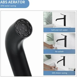 Homelody 2x Robinet Salle de Bain Haut Bec Pivotant Vasque Mitigeur de Lavabo Noir Mat Robinet en Inox SS304 pour Salle de Bain* Robinet Lavabo Et Vasque