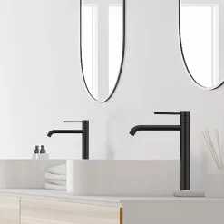 Homelody 2x Robinet Salle de Bain Haut Bec Pivotant Vasque Mitigeur de Lavabo Noir Mat Robinet en Inox SS304 pour Salle de Bain* Robinet Lavabo Et Vasque