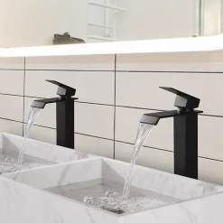 Homelody 2x Robinet Salle de Bain Noir Cascade Bec Haut Mitigeur de Lavabo Robinetterie en Acier Inox pour lavabo et vasque Design Moderne