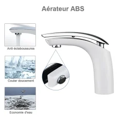 Homelody 2x Robinets Salle de Bain Mitigeur de Lavabo en Laiton de Qualité Blanc Chromé Robinetterie pour Lavabo Hauteur sous Bec 125mm
