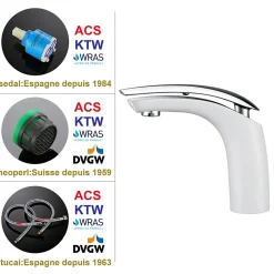 Homelody 2x Robinets Salle de Bain Mitigeur de Lavabo en Laiton de Qualité Blanc Chromé Robinetterie pour Lavabo Hauteur sous Bec 125mm