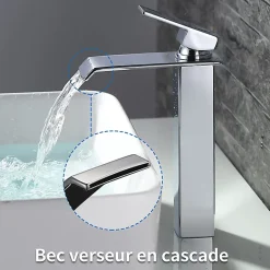 Homelody 2x Robinets Salle de Bain Cascade Mitigeurs de Lavabo Bec Haut Robinets de Lavabo Chromé Robinetteries pour Vasque Design Moderne