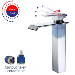 Homelody 2x Robinets Salle de Bain Cascade Mitigeurs de Lavabo Bec Haut Robinets de Lavabo Chromé Robinetteries pour Vasque Design Moderne