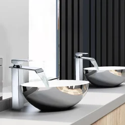 Homelody 2x Robinets Salle de Bain Cascade Mitigeurs de Lavabo Bec Haut Robinets de Lavabo Chromé Robinetteries pour Vasque Design Moderne