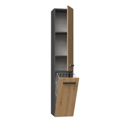 Topeshop YANA - Meuble salle de bain avec panier à linge - 31x30x174 cm - Colonne rangement SDB* Colonne De Salle De Bains