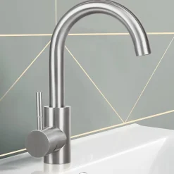 zmh Robinetterie de lavabo en acier inoxydable Mitigeur de lavabo rotatif à haute pression